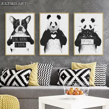 

Canvas Painting Nordic Home Decor Wall Art Cartoon Poster Print Animal Panda Picture Black White Anime Painting for Living Room