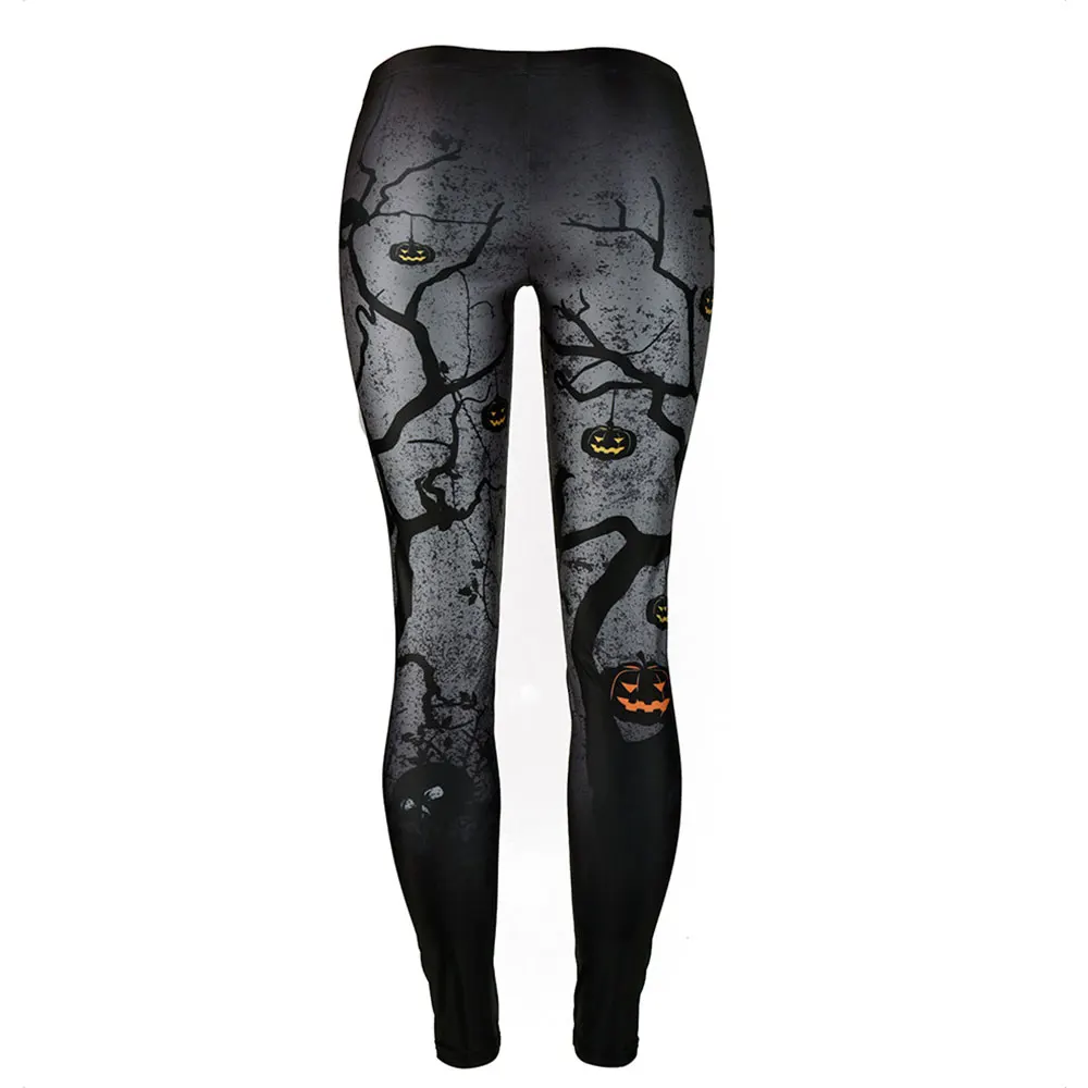 Vessos Casual Trousers Halloween Leggings Fitness Party Sport Pants Leisure Fashion Running Pumpkin Printing Black Polyester
