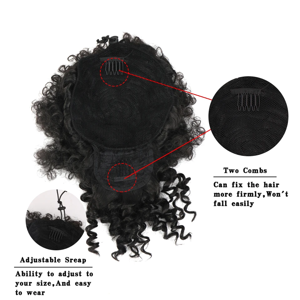 LUPU Synthetic Kinky Curly Afro Hair Ponytail With Drawstring Natural Fake Hair Bun Chignon Bangs Clip In Hair Extension