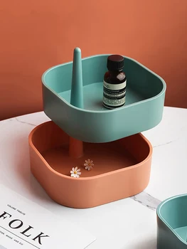

Nordic Style Rotating Jewelry Storage Box with Bamboo Cover Cosmectis/Sundries Storage Holder Creative Table Organizer