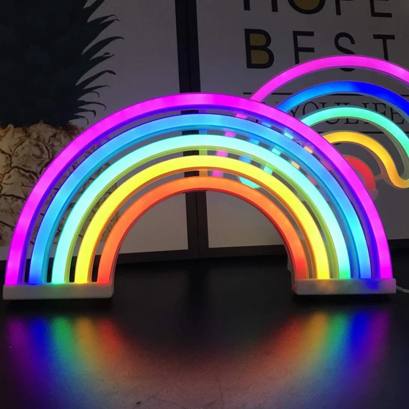 LED 네온 사인 조명 레인보우 라이트 USB 배터리 여자를위한 벽 장식 운영 어린이 방 웨딩 생일 파티 장식