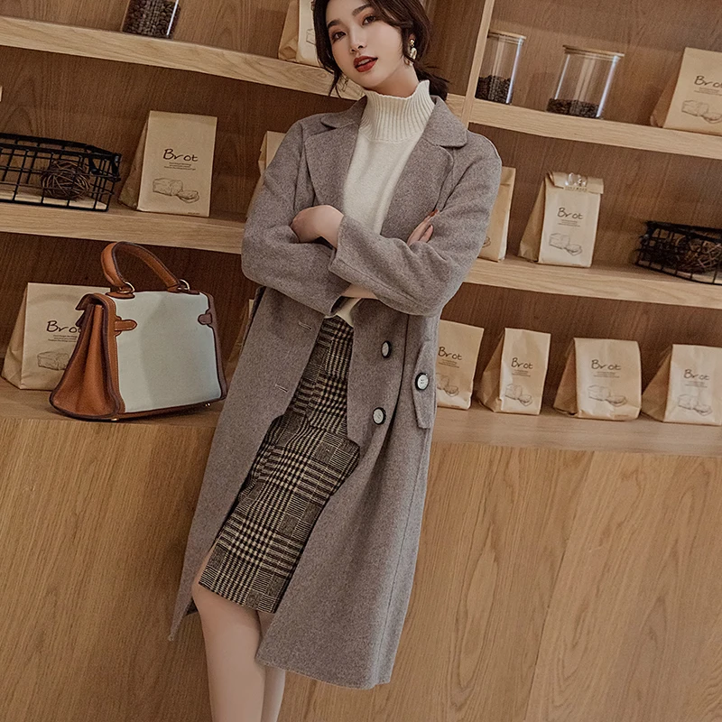 

2019 winter new double-sided coat female long section high-end slim wool coat solid color women's clothing