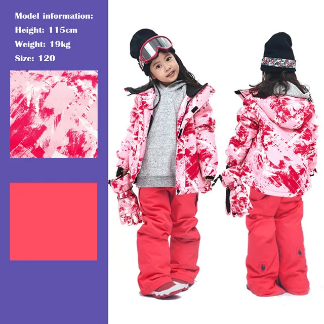 Детский лыжный костюм; Водонепроницаемая Лыжная куртка; зимние штаны; теплая зимняя верхняя одежда с капюшоном для мальчиков и девочек; костюм; зимний костюм - Цвет: color-8
