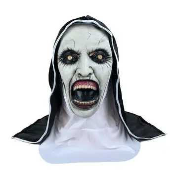 

Halloween Crazy Nun Mask With Veil Scary Zombie Mask Horror Latex Mask Head scarf Full Face Helmet Halloween Party Costume Props