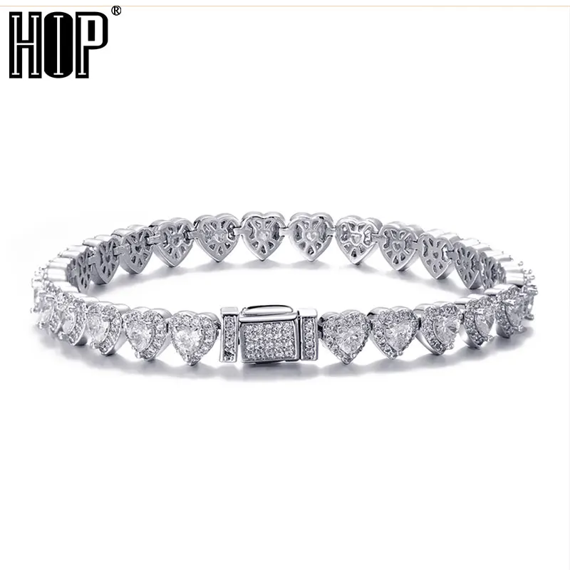 

Hip Hop 7MM Bling Iced Out Heart Box Buckle CZ Copper Setting AAA+ Cubic Zirconia Stones Bracelet For Men Women Jewelry