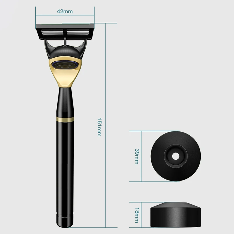 Men Manual Care Metal Golden Handle 5-layer Stainless Steel Safty Shaving Razor Blade Suit For F5