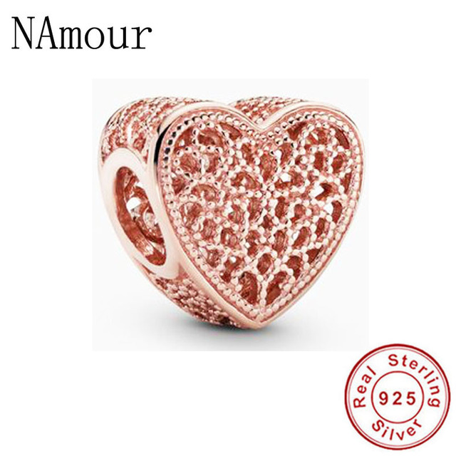 Original Kangaroo freehand heart key lock Bead fit Pandora charms silver 925 Bracelet for women fashion jewelry rose gold