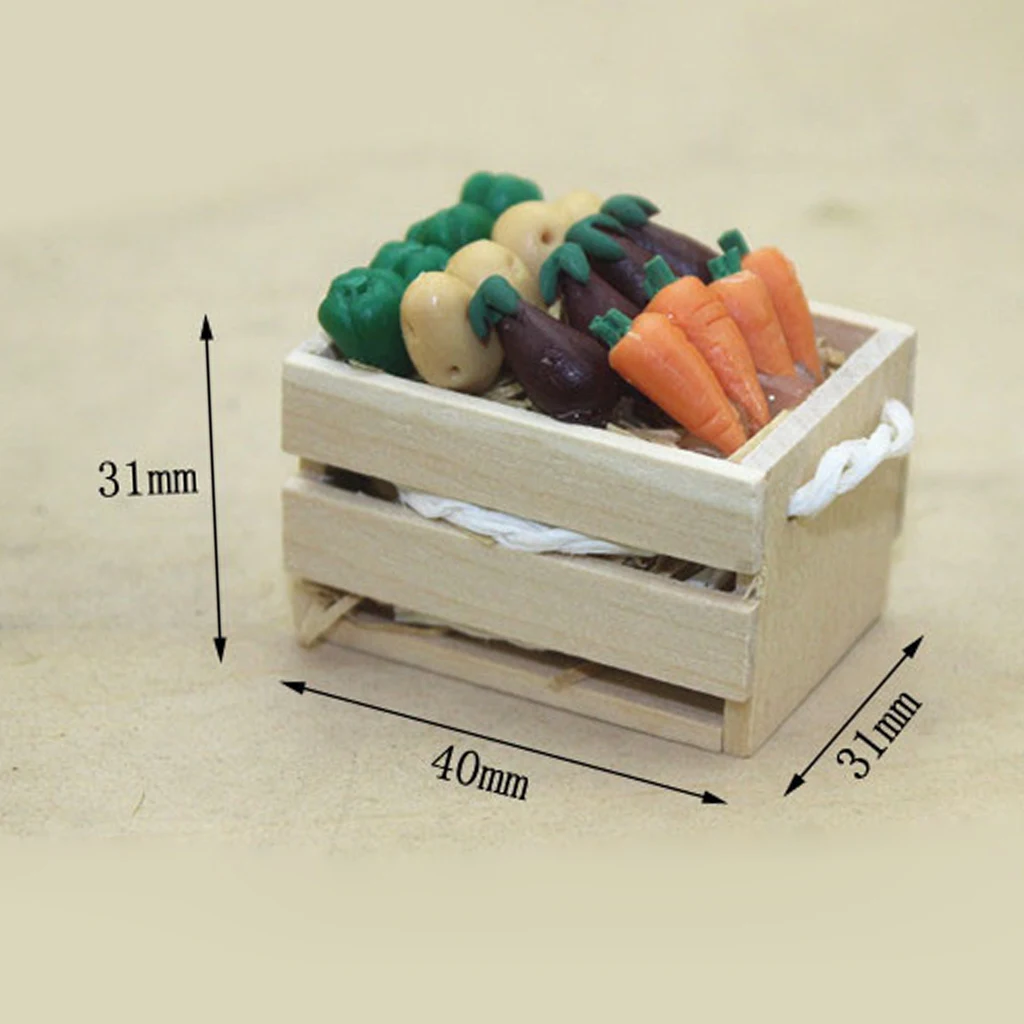 1/6 1/12 Dolls House Miniature Fairy Garden Vegetables with Wooden Storage Box DIY Items