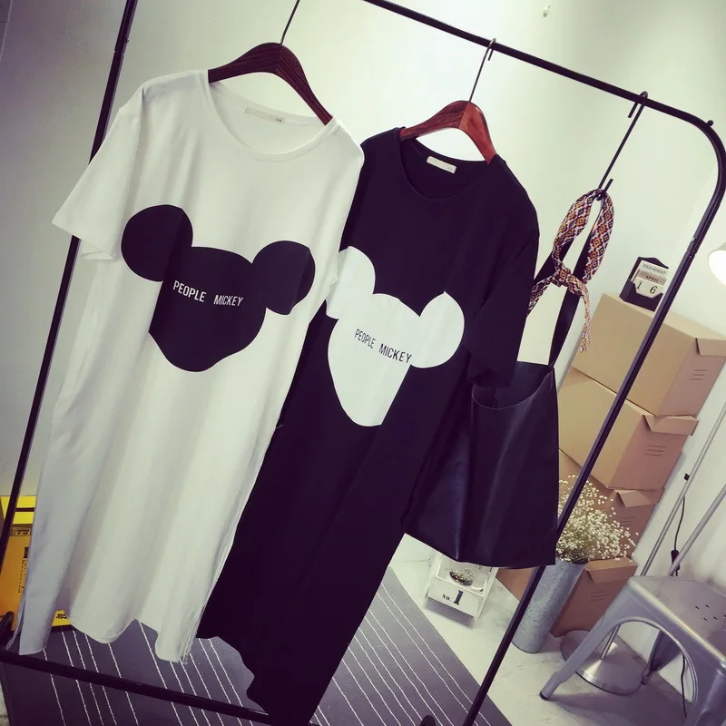 

Mid-length Short Sleeve T-shirt Women's Lettered Students Loose-Fit T-shirt One Piece