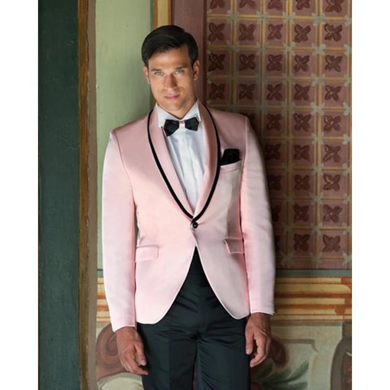 

Pink Tuxedo jacket Wedding Suits Slim Fit Custom Made 2 Piece Prom Men Suit Groom Wear Men Blazer (Jacket+Pants)