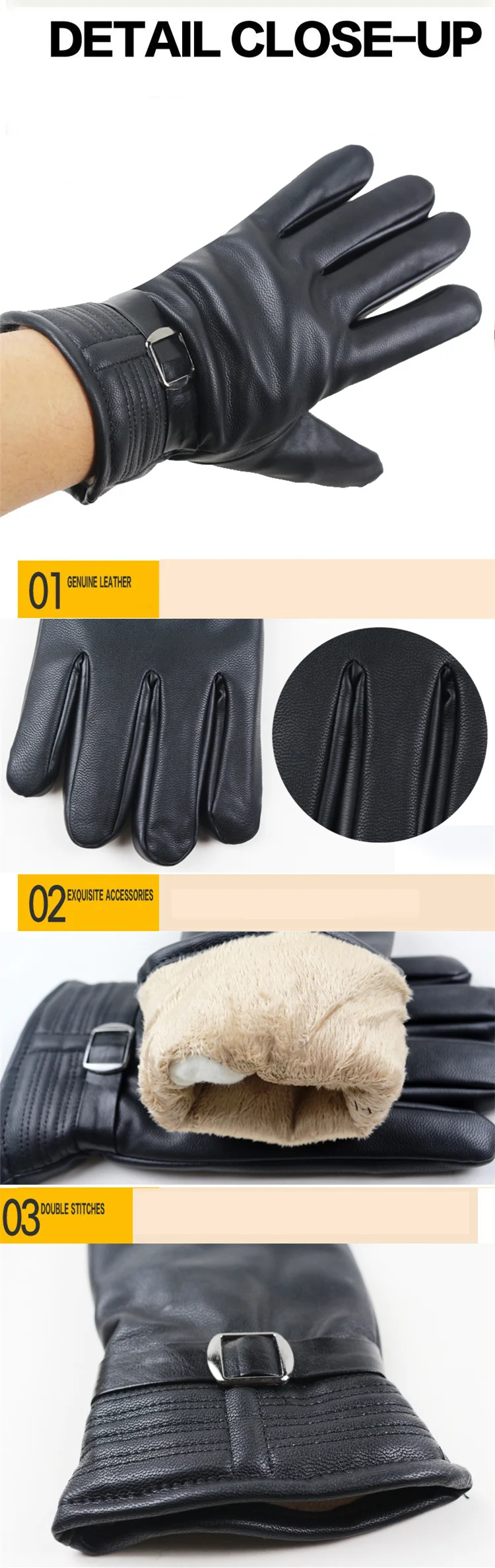 Мужские Роскошные перчатки из искусственной кожи с сенсорным экраном, полностью митенки для пальцев, зимние Утепленные водонепроницаемые