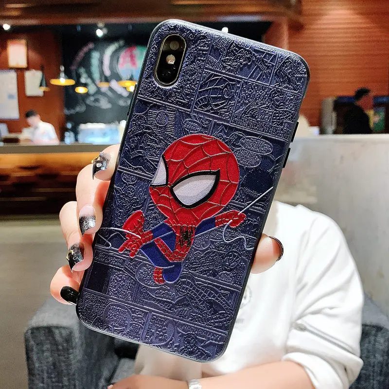 

Marvel iron man for apple iPhonex case xs captain America Max 6 7 8plus cute 3d emboss cartoon patterned phone case