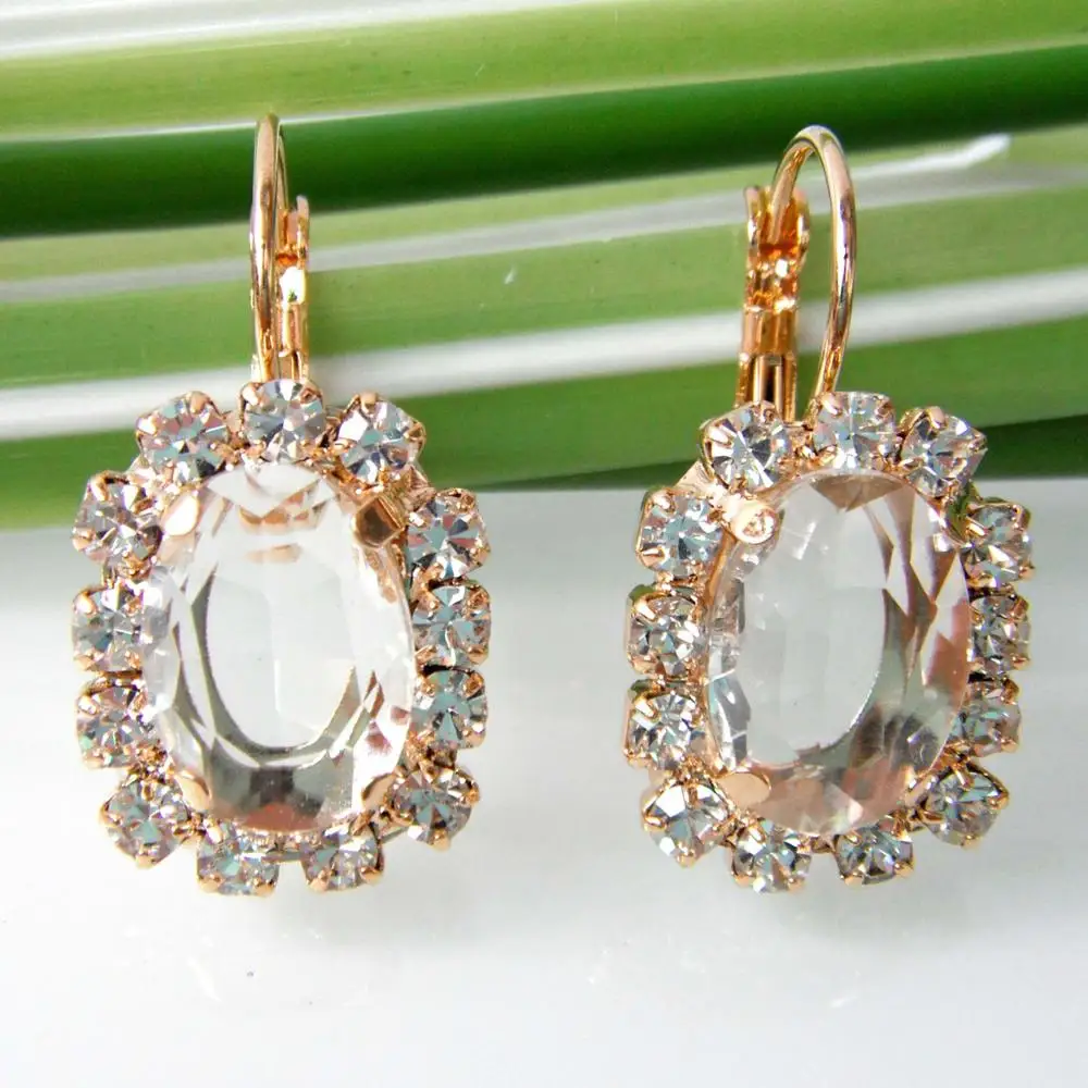 Серьги Navachi SMT1704 овальные прозрачные стразы|earrings moissanite|earrings cakeearring distributors |