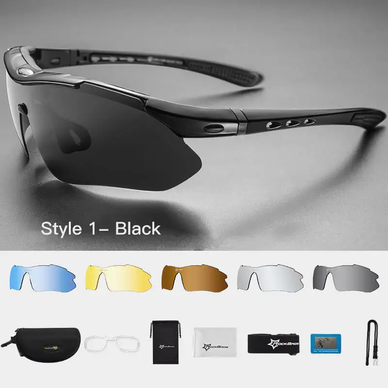 Style 1-Black ROCKBROS 5 объектив Мужские поляризационные велосипедные очки анти-УФ MTB дорожный велосипед солнцезащитные очки регулируемый Сверхлегкий велосипед очки Google 0089 - Цвет: Style 1-Black