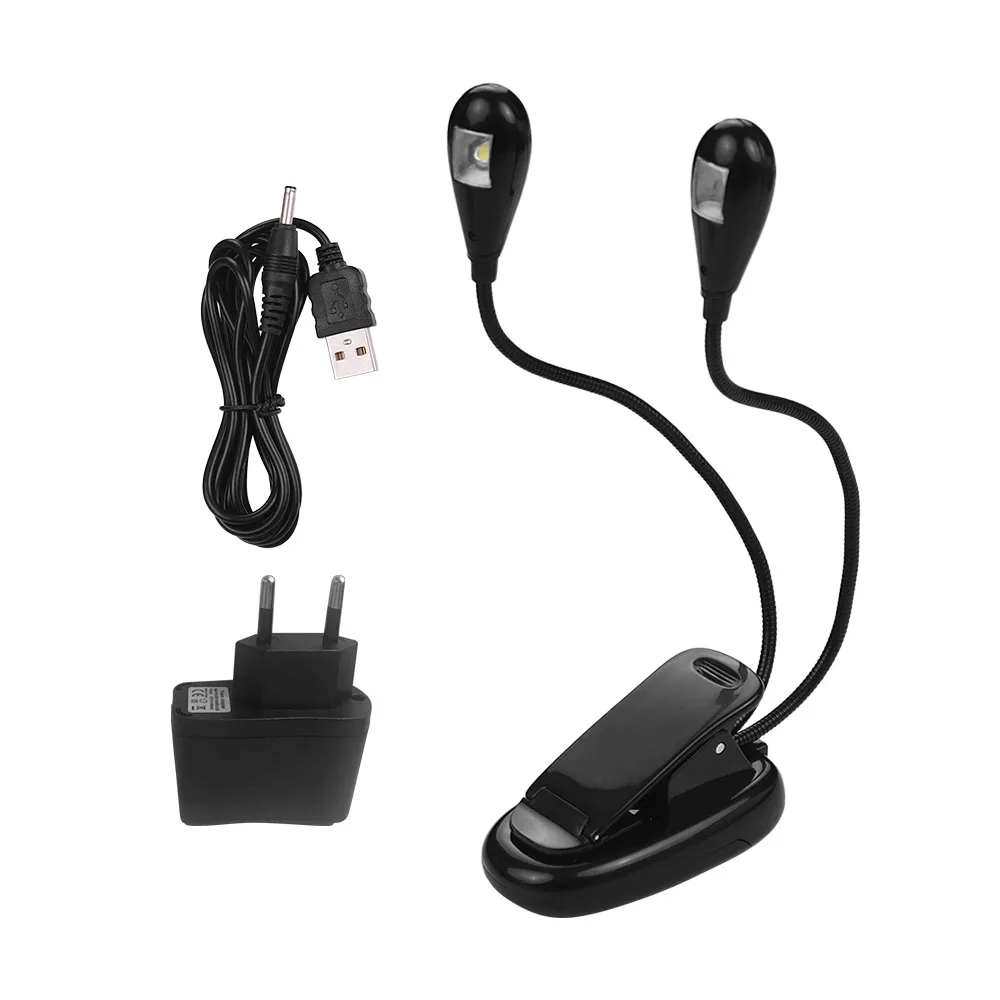 LED Music Stand Lamp Clip On Reading Light Dual Arms 2 DIP Beads Including Adapter and USB Cord Musical Instrument Accessory | Спорт и