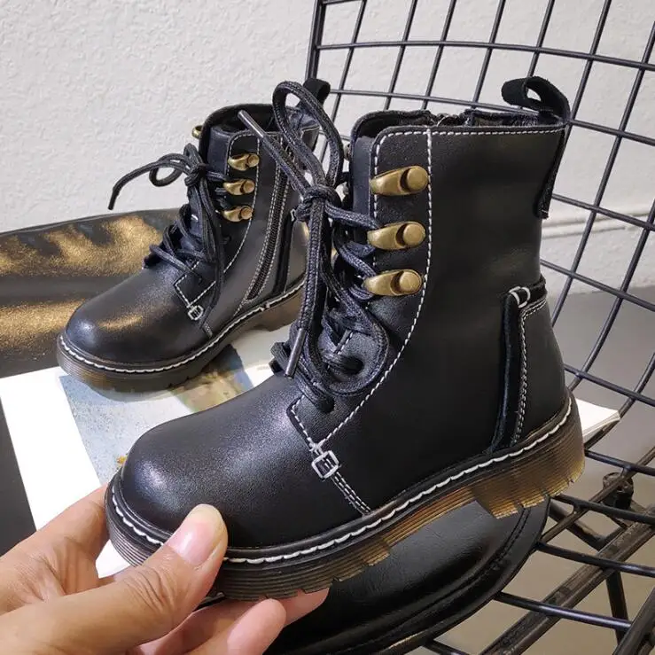 10.9th Size 26-37 Autumn winter Girls Boys SHoes New Korean children's shoes boys'leather wear-resistant girl's Martin boots
