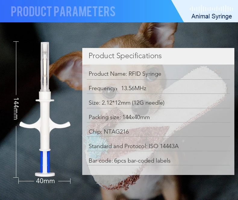 40 шт 2,12*12 мм ПЭТ инъекционные Rfid микрочипы 13,56 МГц NFC собака кошка чип животное Rfid стеклянная бирка со стерилизованным шприцем