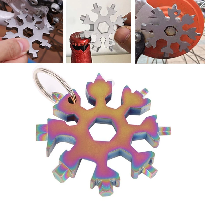 

18 in 1 Multi Tool Snowflake Shape Keychain Portable Screwdriver Stainless Steel Bottle Opener Gadget