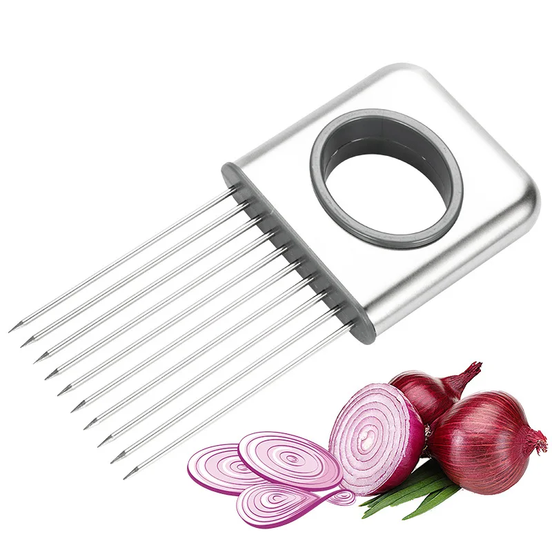 

Stainless Steel Onion Cutter Onion Fork Fruit Vegetables Cutter Slicer Tomato Cutter Knife Cutting Safe Aid Holder Kitchen Tools
