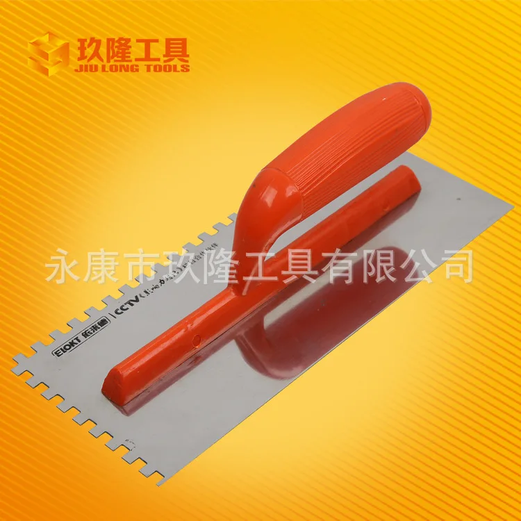 

Factory Direct Steel Tools Trowel Plastic Handle Wiping Fender Toothed Trowel Board Wholesale Bricklayer Tool