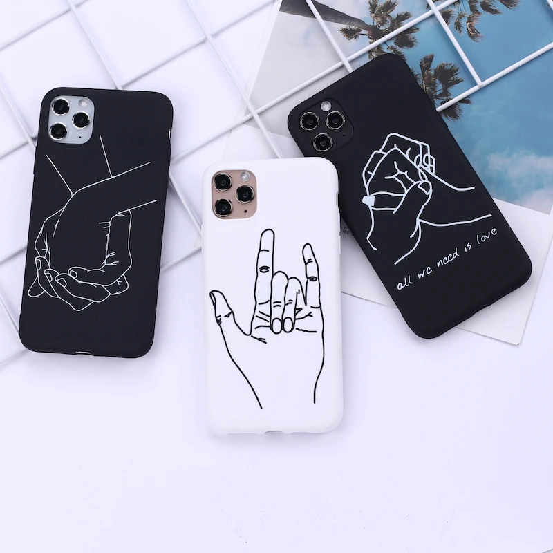 

Lover Hand Line Simple Phone Cover For iPhone 11 Pro Max X XS XR Max 7 8 7Plus 8Plus 6S SE Soft Silicone Candy Case Fundas