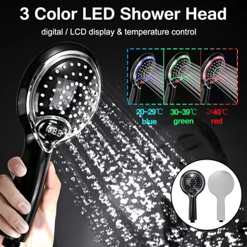 

Hot 3 Color Changing LED Shower Head Digital LCD Display Temperature Control High Pressure Water Saving Hand Shower Head