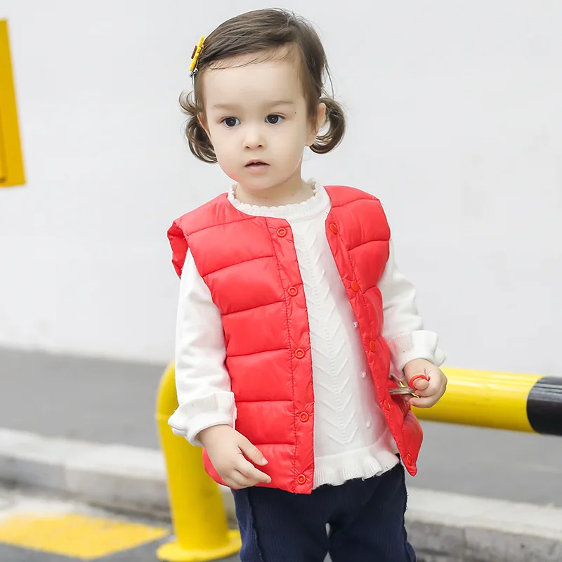Winter Children Warm Vest For Boys Girls Solid Color Down Cotton Soft Waistcoat Kids Sleeveless Jacket Outwear Toddler Clothing