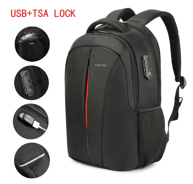 Black Orange TASLock Tigernu Марка Рюкзаки Мужской Студент Колледжа Школьные Сумки Водонепроницаемые Рюкзаки Мужчины Женщины Рюкзак Рюкзак Сумка Для Ноутбука Рюкзак - Цвет: Black Orange TASLock