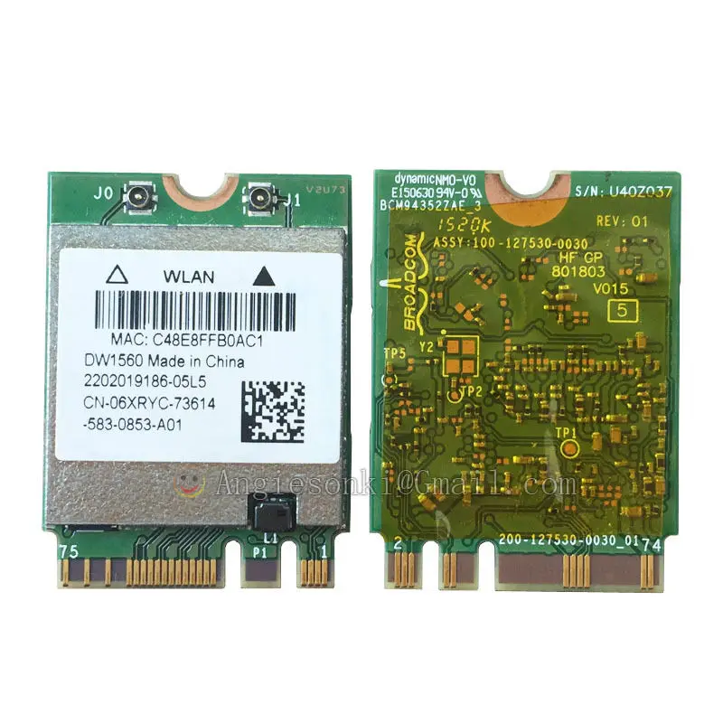 WLAN-карта DW1560 6xryc 802 11 AC 867 Мбит/с Bluetooth 4 0 Wi-Fi NGFF для Dell XPS 13 9343 Broadcom BCM94352Z Toshiba Acer |