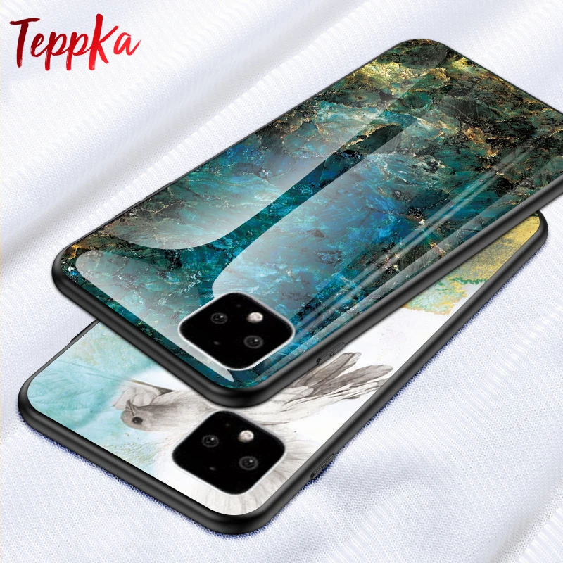 Мраморный чехол TeppKa для Google Pixel 4 xl из стекла гибридный мягкий силиконовый