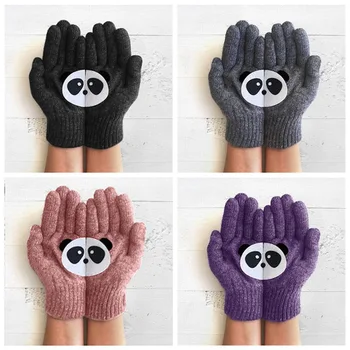 

1 Pair Female Winter Warm Cute Cartoon Panda Print Knit Gloves Girl Women Fashion Full Finger Mittens Gloves