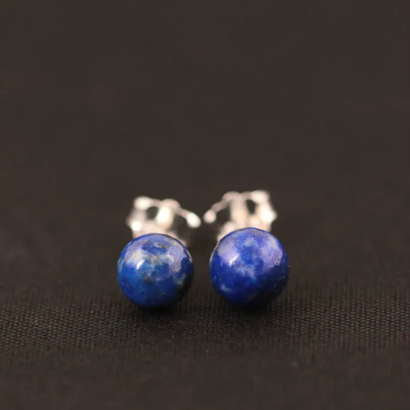 925 Sterling Silver Lapis Lazuli Beads Stud Earrings For Women Simple Style Lady Gift Prevent Allergy Sterling-silver-jewelry - Image 2