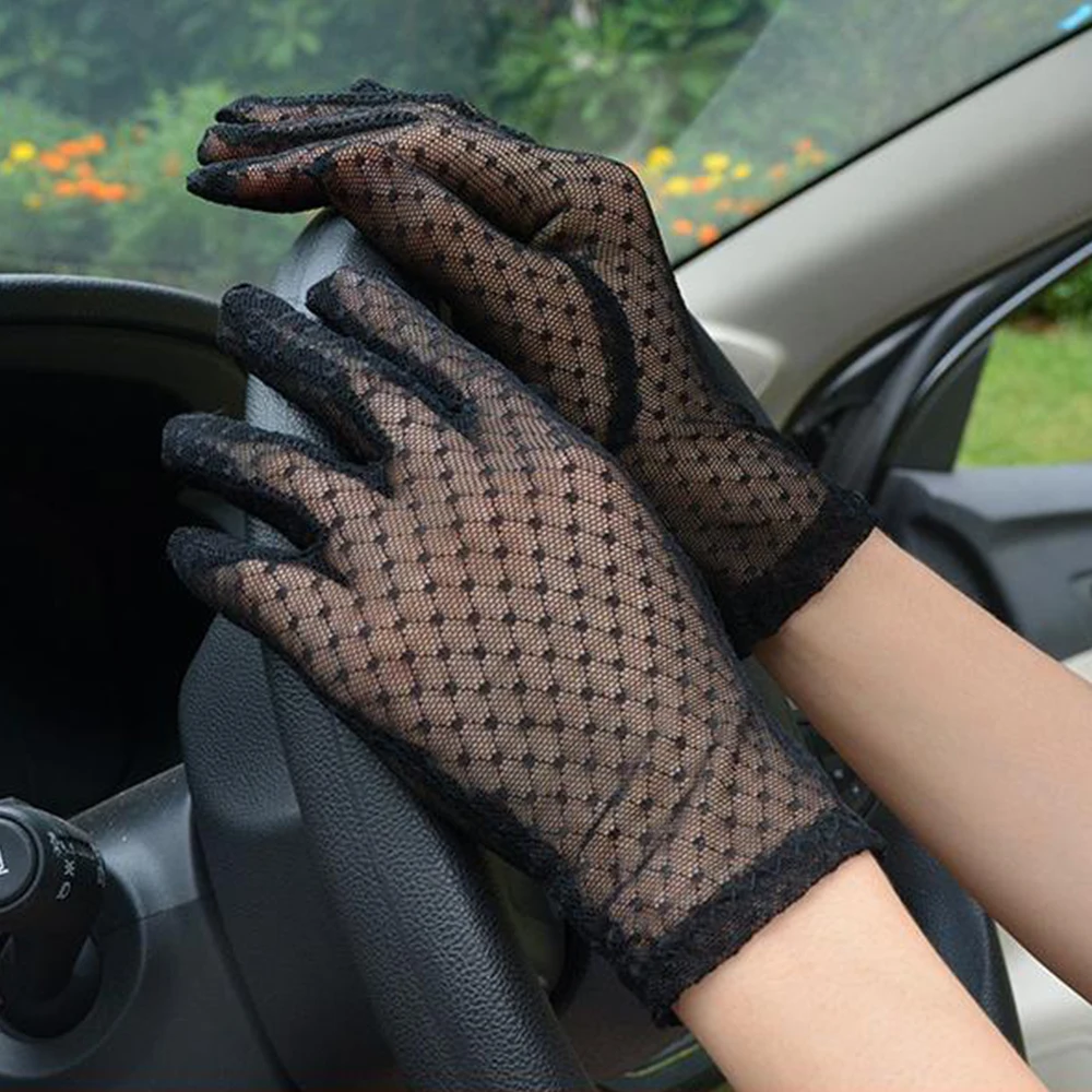2022 New Summer Gloves Women Sexy Lace Mesh Black Drivng Gloves Anti Uv