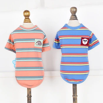 

Pure Cotton Stripe Dog Clothes Cat T Shirt Summer Round Collar High Quality Pet Clothing For Dogs Chihuahua Two Legs Pets Coats