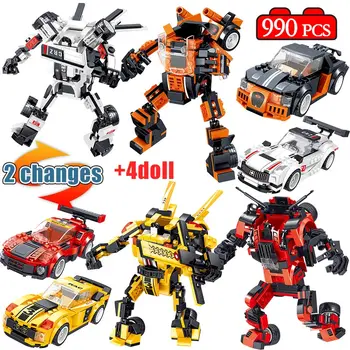 

990PCS Armor Deformation Racing Car building blocks City Police Car Robot Armour Bricks DIY Education Toys For Kids