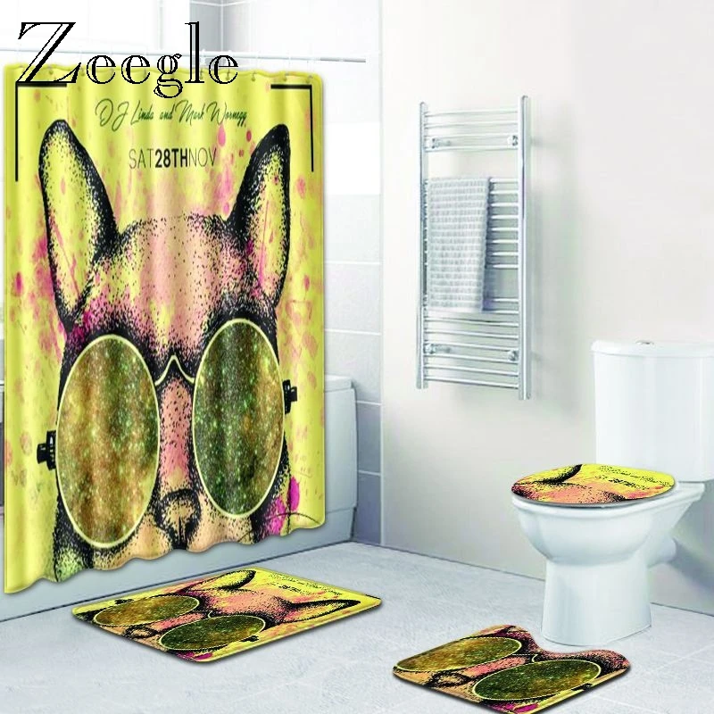 Zeegle 4 шт. нескользящий коврик для ванной комнаты крышка для унитаза коврик для ванной занавеска для душа напольный коврик моющийся абсорбент мягкий коврик для душа