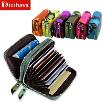 

Leopard print Women Business Card Holder Wallet Double Zipper Bank Credit Card Case ID Holders RFID Wallet Coin Purse Red Pink