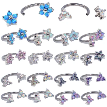 

1PC G23 Titanium Circular Barbell Horseshoe Opal Flower Septum Rings Crystal Nose Labret Ear Cartilage Tragus Helix Piercing 16g