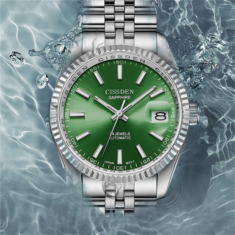 CISSDEN 2021 Men Mechanical Watch Top Brand Luxury Automatic Watch Sport Stainless Steel Waterproof 100M Watch Men NH35A Green