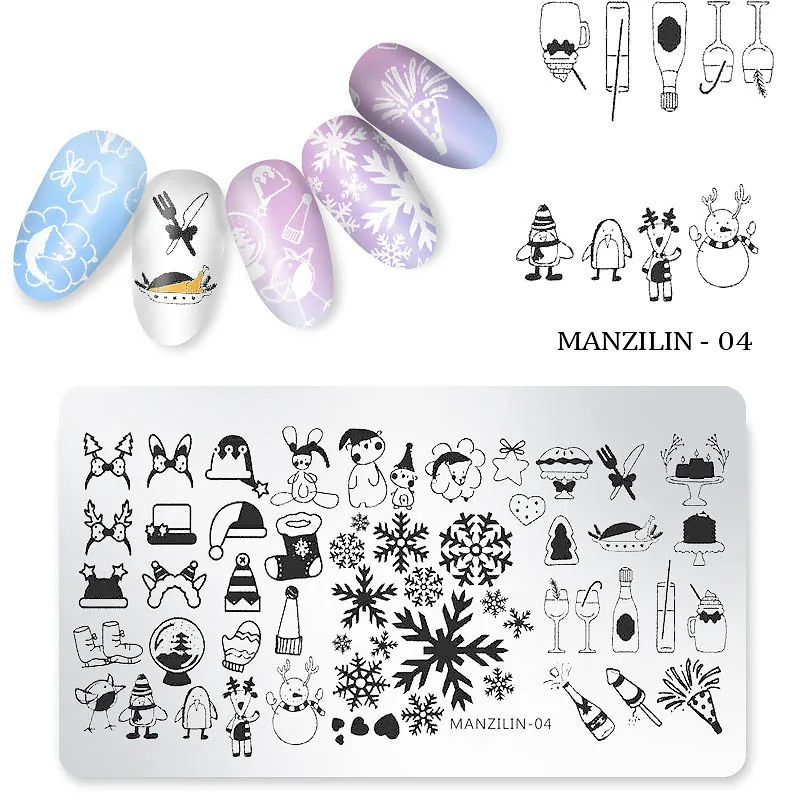 

6*12cm Square Steel Nail Art Template Christmas Snowflake Design Stamping Plate for Nails Printing Stencils Mancure Tool