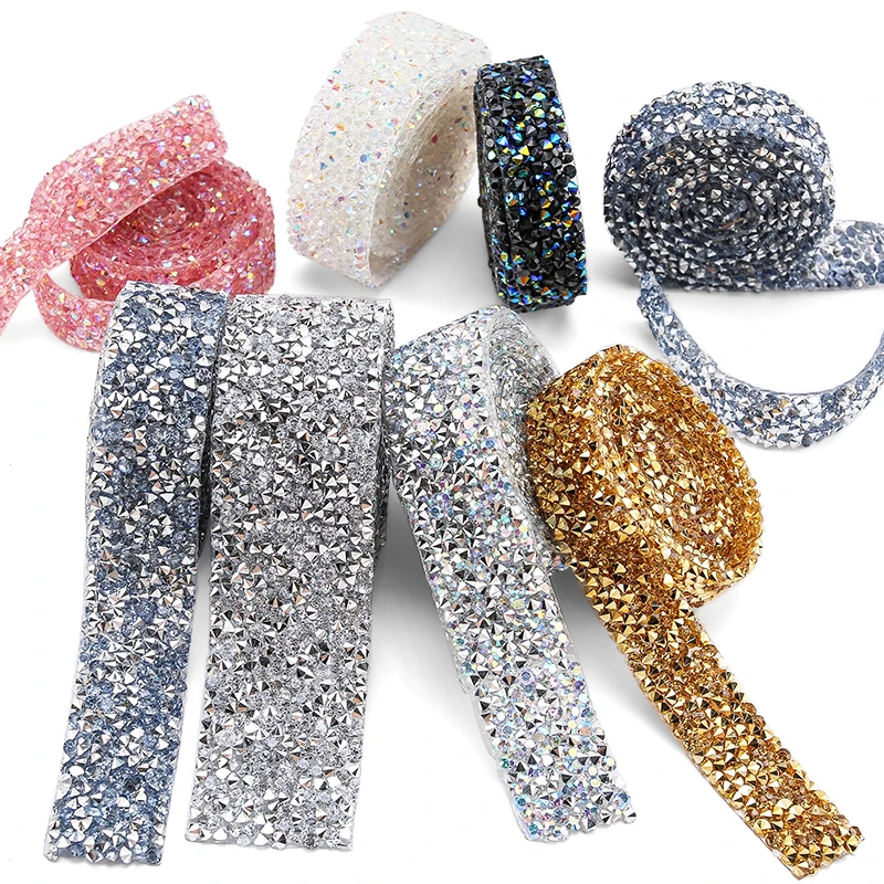 1yard Rhinestone trim Ribbon Hotfix Beadeds Tape DIY Belt Garment Applique  Craft