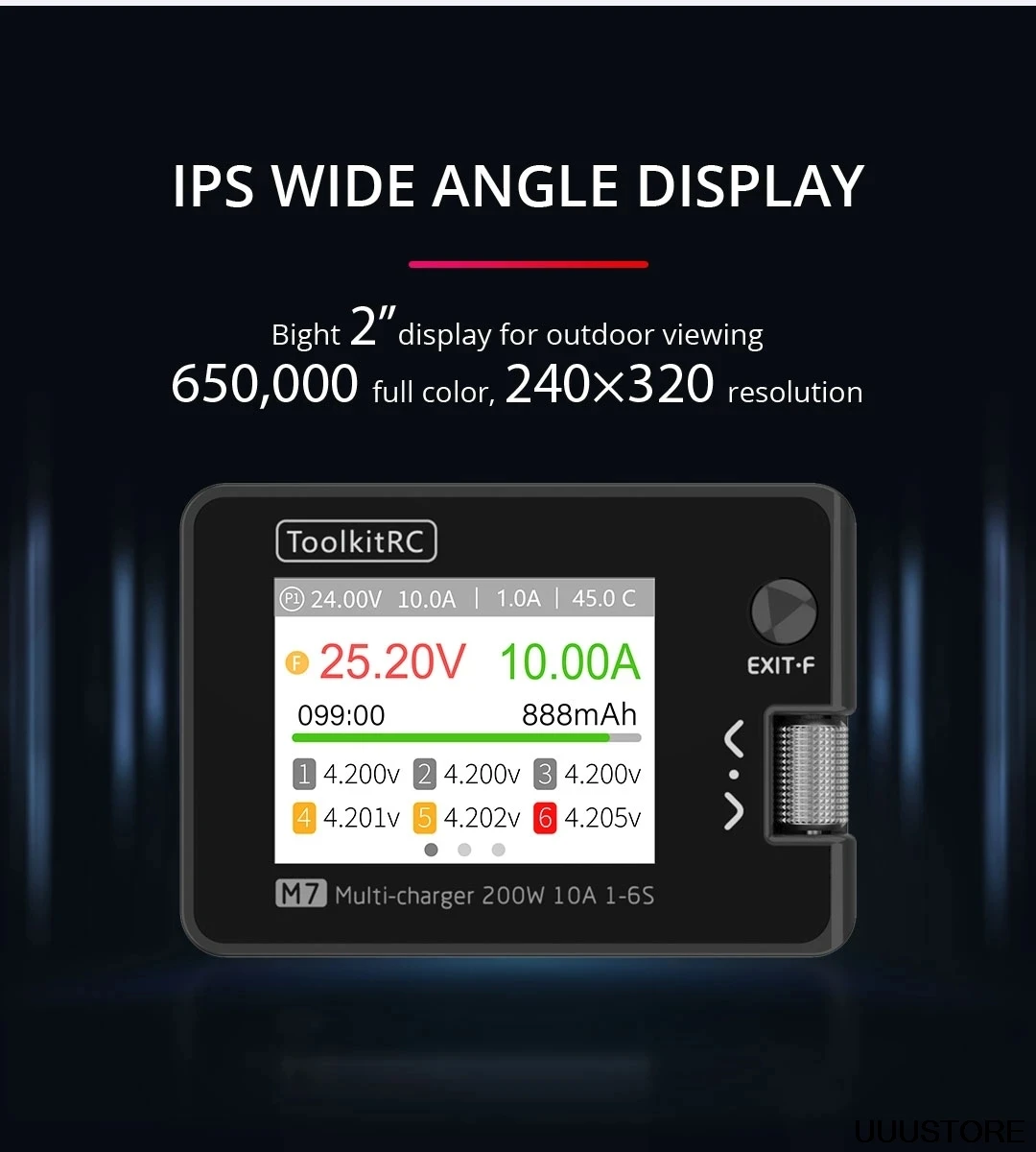 ToolkitRC M7 Charger - 200W 10A DC Balance Charger Discharger for 1-6S Lipo Battery With Voltage Servo Checker ESC Receiver Signal Tester 10