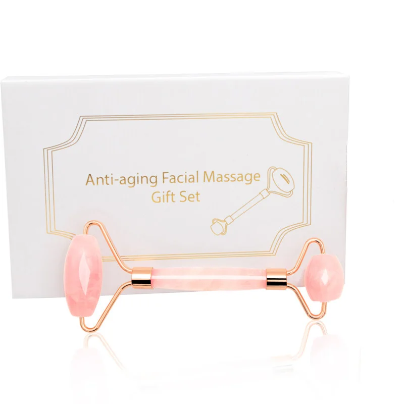 rose roller with box Розовый КВАРЦЕВЫЙ нефритовый роликовый массажер для лица роликовый лицевой ролик для лица Массажер для похудения Массажер для тела и шеи массажер для головы - Цвет: rose roller with box