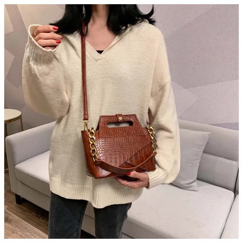 Women Bags Fashion Baguette Hand Bags Quality Luxury Handbags Leather Chain Shoulder Bags Crocodile Pattern Totes Bolsas