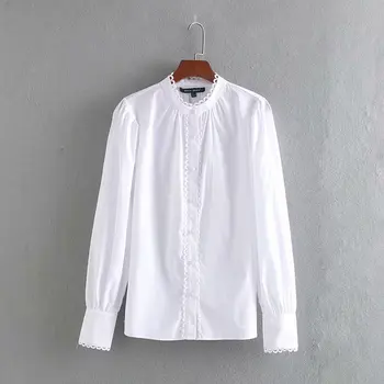 

2020 women fashion lace corrugated edge casual white blouse office lady wear business poplin shirt leisure femininas tops LS6239