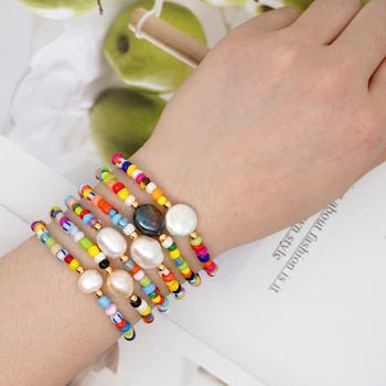 

GO2BOHO Fresh Water Pearl Bracelet Boho Jewelry Natural Bracelets Women Colorful Seed Beads Pulseras Mujer Handmade Strecth
