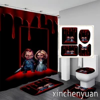 Horror Movie Chucky 3D Printing Waterproof Bathroom Shower Curtain Toilet Cover Mat Non-Slip Floor Mat Rug (1/3/4Pcs) W07 2