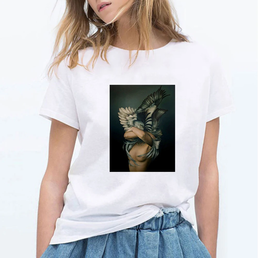 

Cheap Harajuku T Shirts Women Punk Hip Hop Vogue Kpop Plus Size Girl Wings Women's Fashion T-shirt Female Tshirt