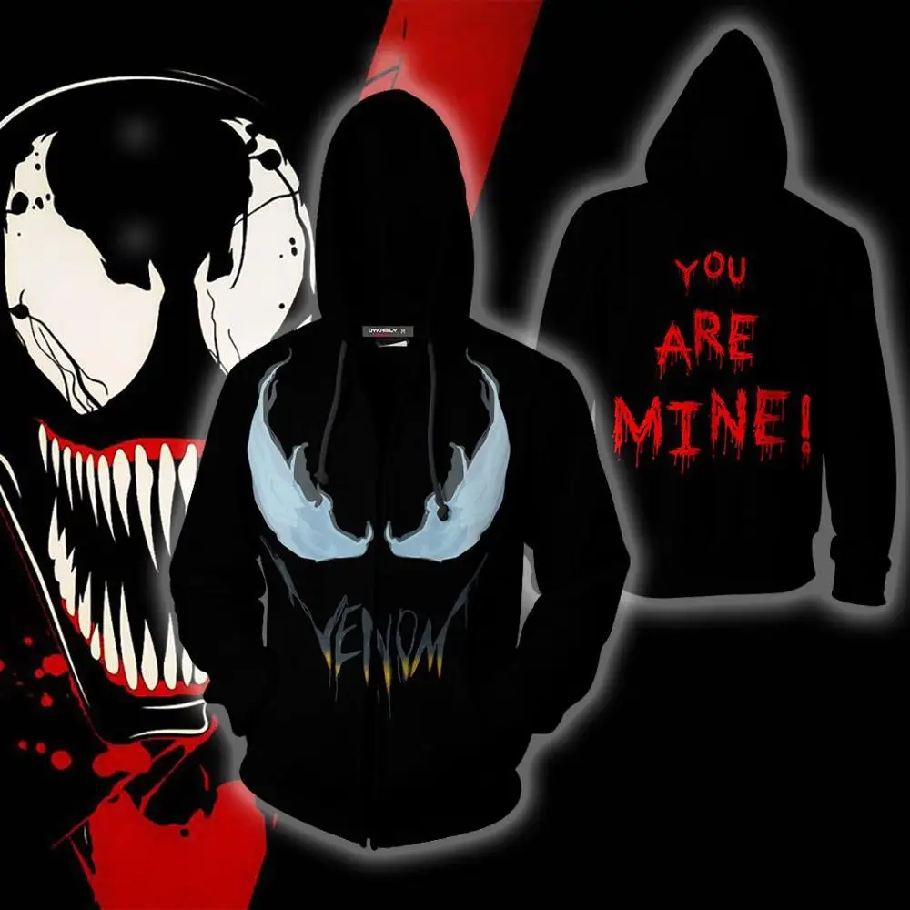 

Venom Spider Endgame Cosplay Costume super hero Sweatshirts for Men Zipper Streetwear Hoodie Off White Street Wear