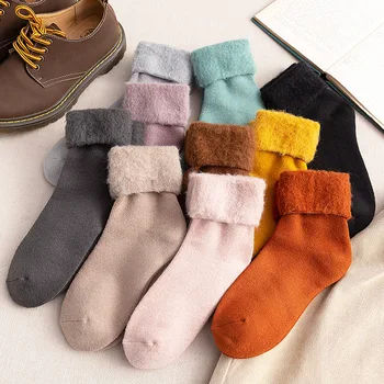 

Winter Warm Socks Women Colored Cotton Plus Velvet Thickening Socks Breathable And Sweat-absorbing Fashion Mid Sock